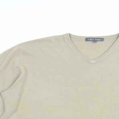 Marks and Spencer Mens Beige V-Neck  Acrylic Pullover Jumper Size XL