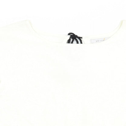 Per Una Womens White Boat Neck Geometric Cotton Pullover Jumper Size 8