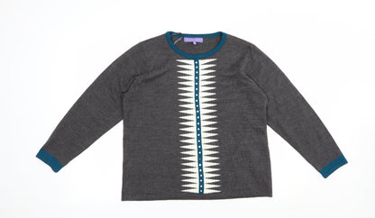 Autonomy Womens Grey Crew Neck Geometric Acrylic Pullover Jumper Size M