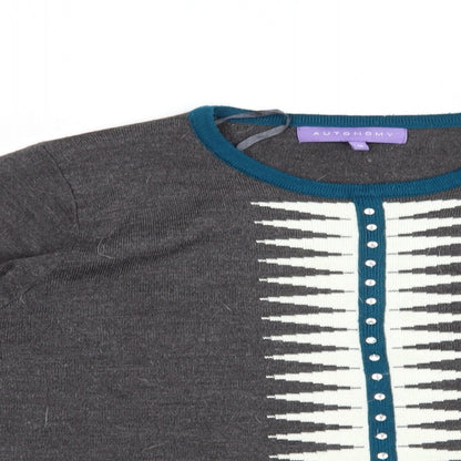 Autonomy Womens Grey Crew Neck Geometric Acrylic Pullover Jumper Size M
