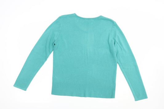 Klass Womens Green Boat Neck  Acrylic Pullover Jumper Size L