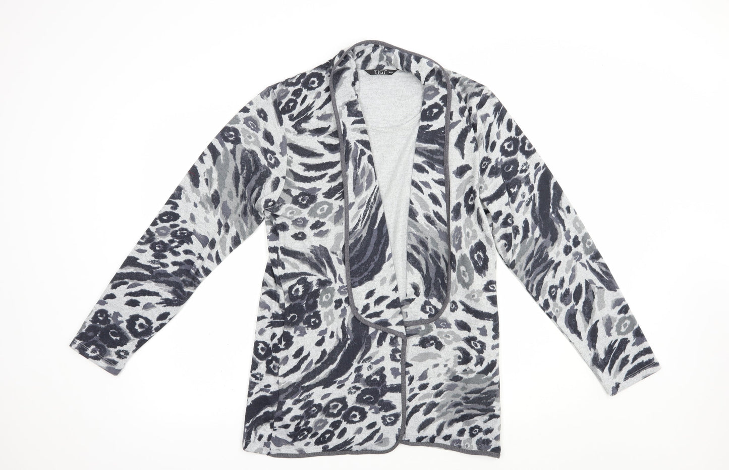 Tigi Womens Grey Boat Neck Animal Print Polyester Pullover Jumper Size 14