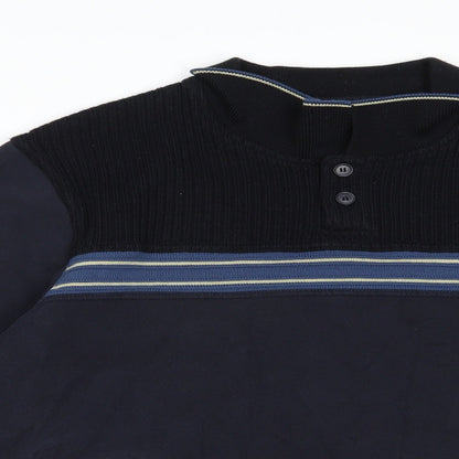 BHS Mens Blue Collared  Acrylic Pullover Jumper Size L
