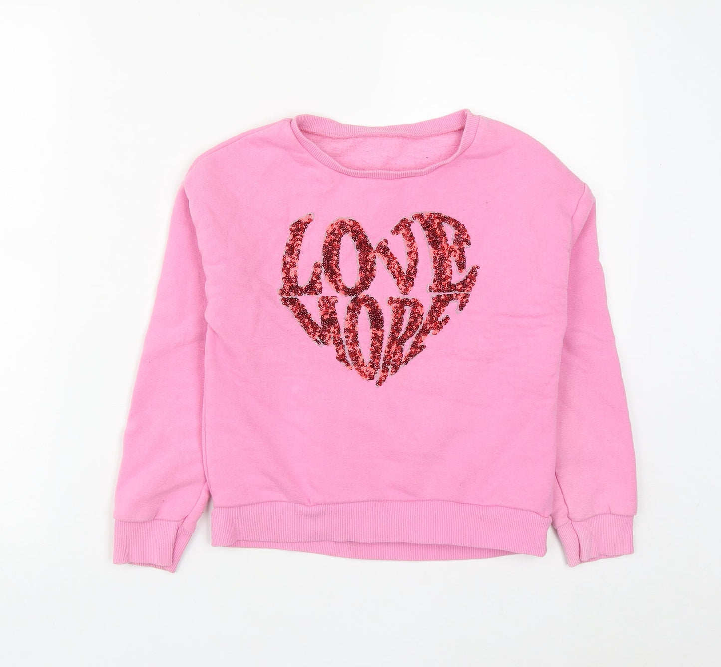 Dunnes Girls Pink  Cotton Pullover Sweatshirt Size 9 Years   - Love