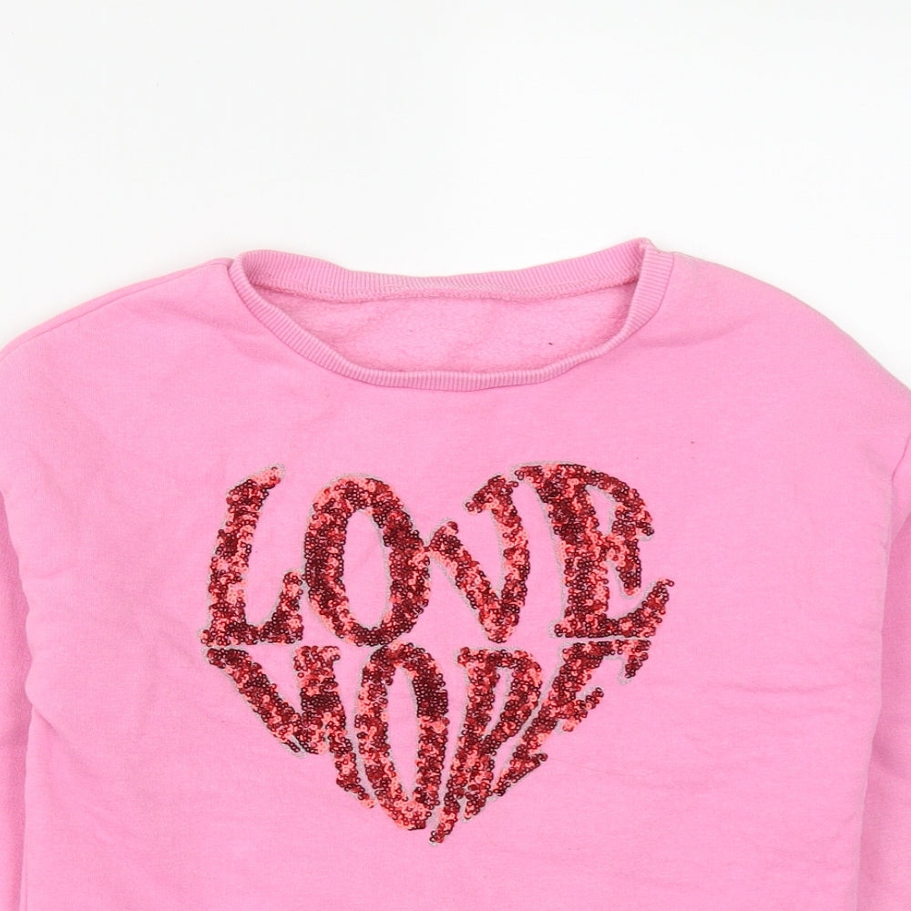 Dunnes Girls Pink  Cotton Pullover Sweatshirt Size 9 Years   - Love