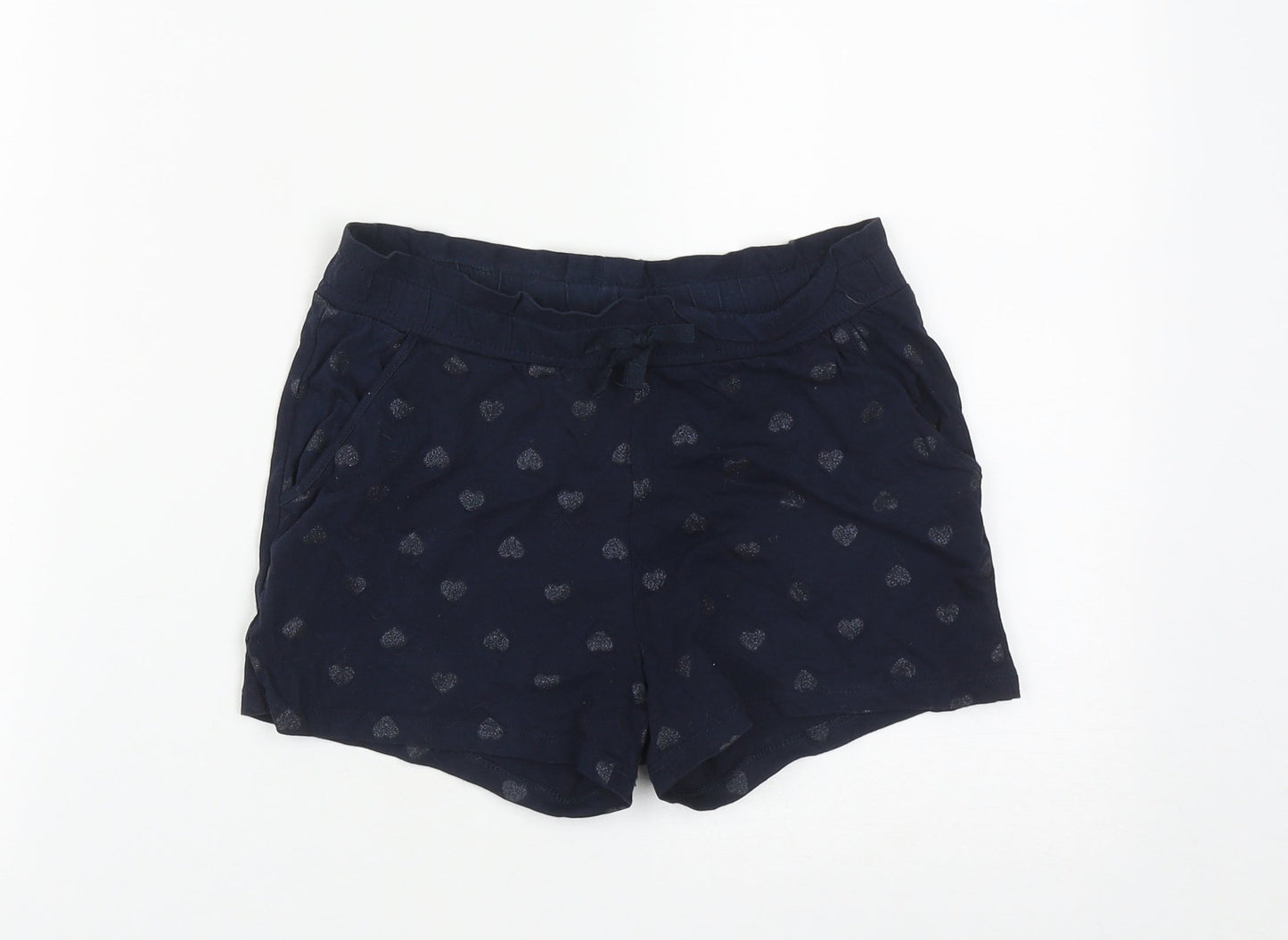 H&M Girls Blue  Cotton Bermuda Shorts Size 9-10 Years  Regular Drawstring - Heart Detail