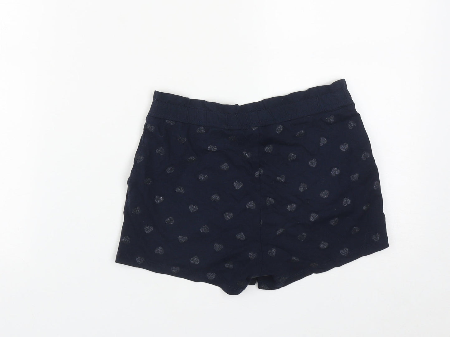 H&M Girls Blue  Cotton Bermuda Shorts Size 9-10 Years  Regular Drawstring - Heart Detail