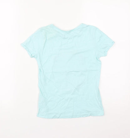 Dunnes Girls Green  Cotton Basic T-Shirt Size 8 Years Round Neck  - Save the Planet
