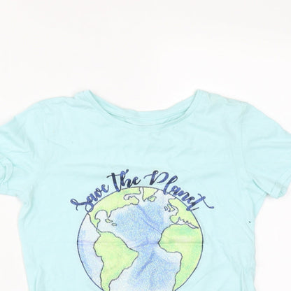 Dunnes Girls Green  Cotton Basic T-Shirt Size 8 Years Round Neck  - Save the Planet
