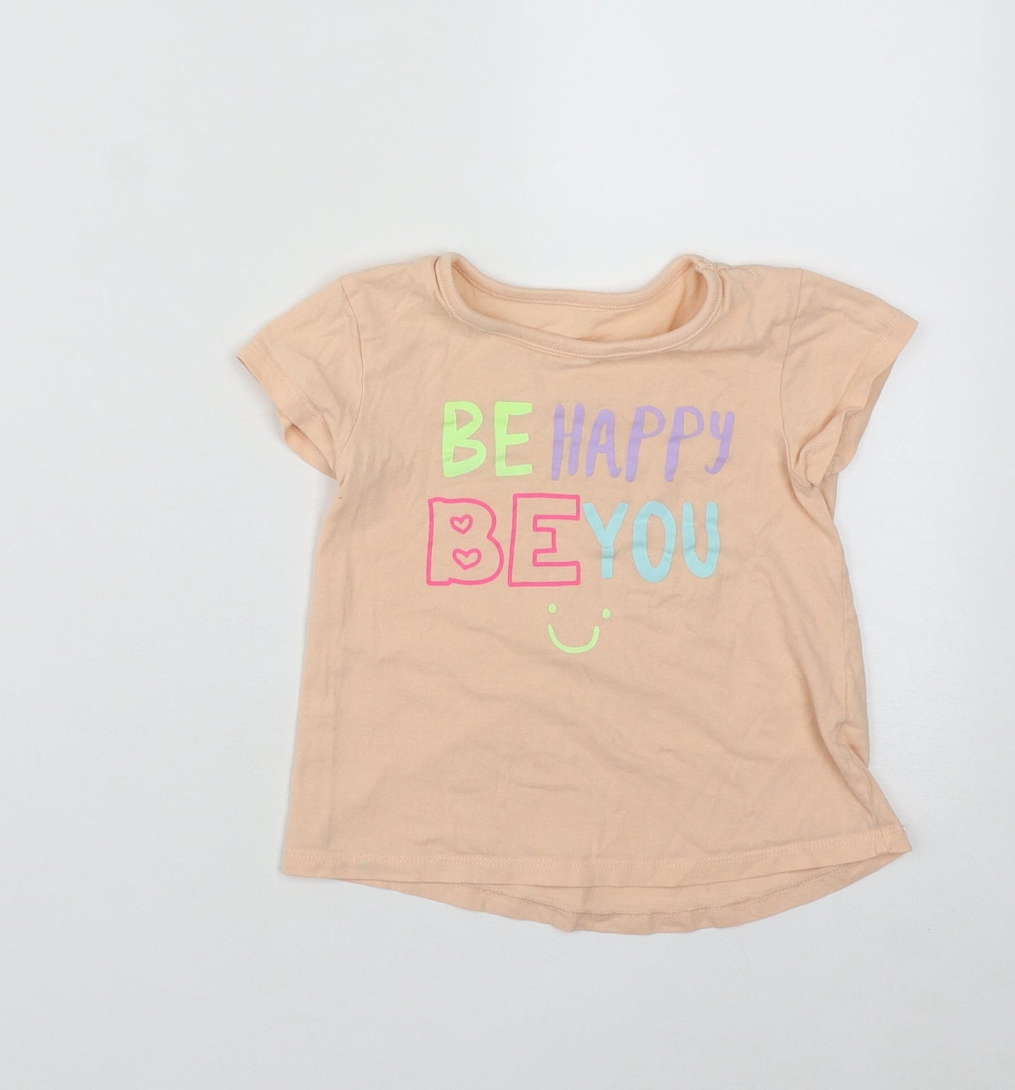Dunnes Girls Orange  Cotton Basic T-Shirt Size 3-4 Years Round Neck  - Be Happy Be You