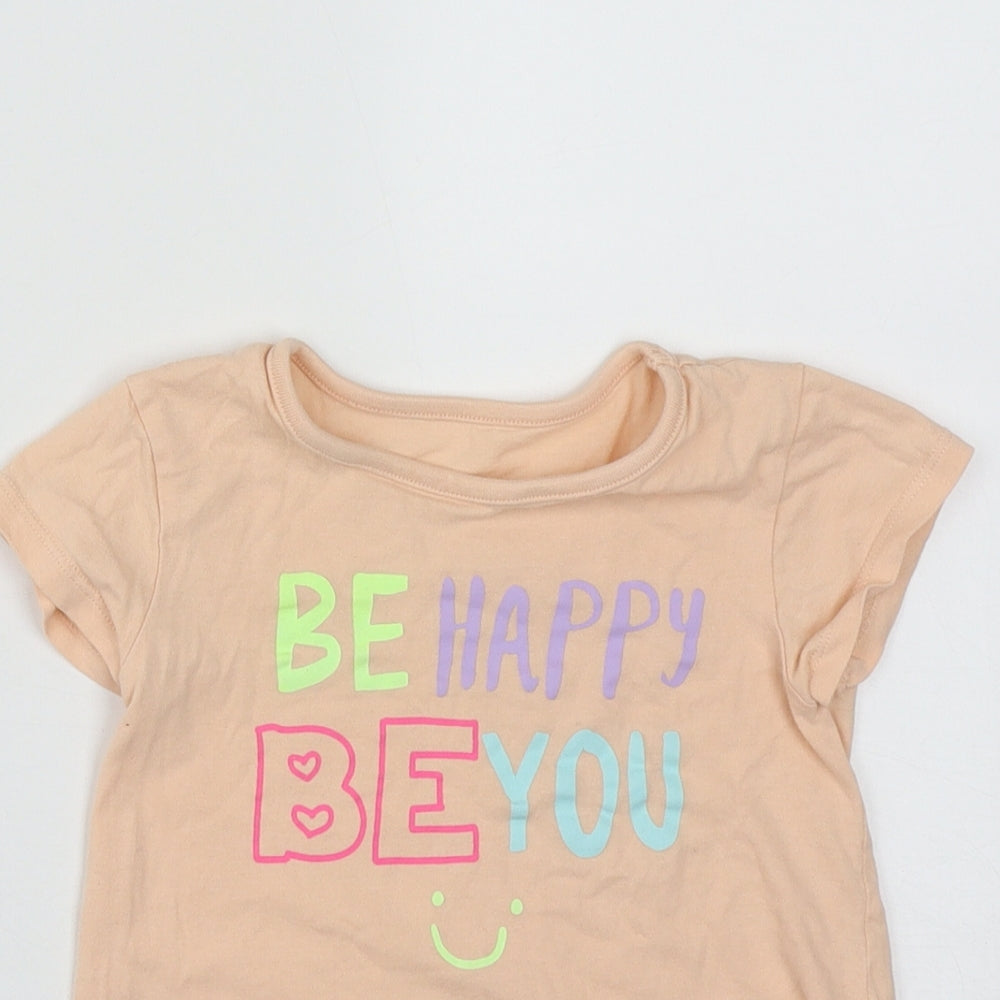 Dunnes Girls Orange  Cotton Basic T-Shirt Size 3-4 Years Round Neck  - Be Happy Be You