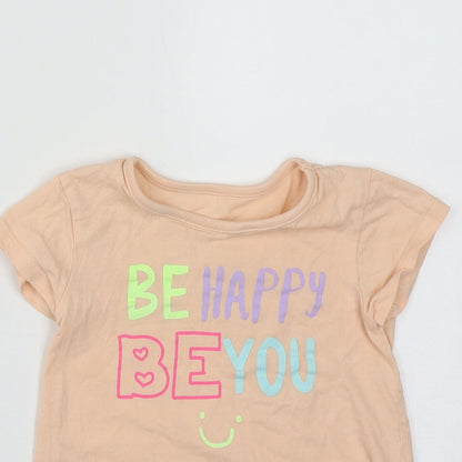 Dunnes Girls Orange  Cotton Basic T-Shirt Size 3-4 Years Round Neck  - Be Happy Be You