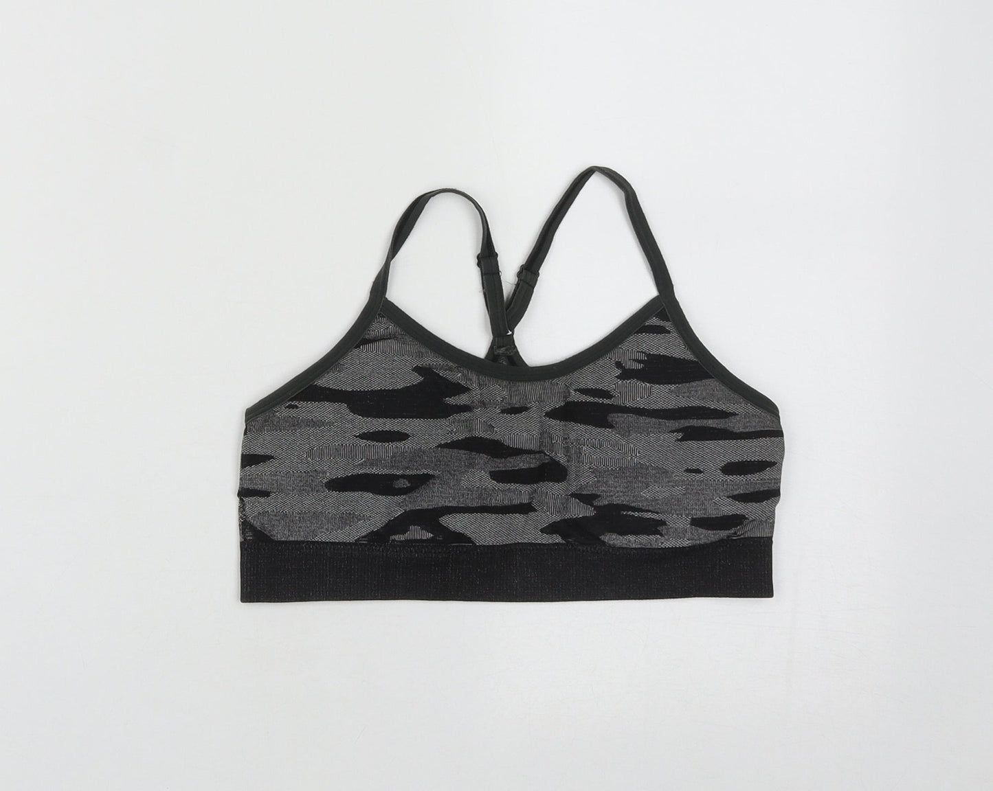 Reebok Womens Black Geometric Nylon Cropped Casual Size L Round Neck