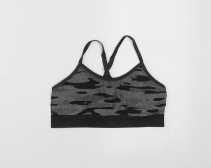 Reebok Womens Black Geometric Nylon Cropped Casual Size L Round Neck