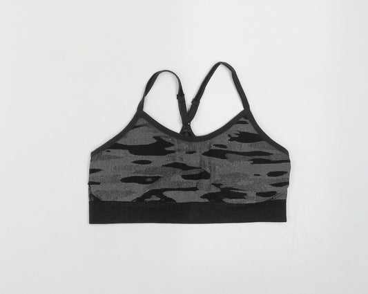 Reebok Womens Black Geometric Nylon Cropped Casual Size L Round Neck