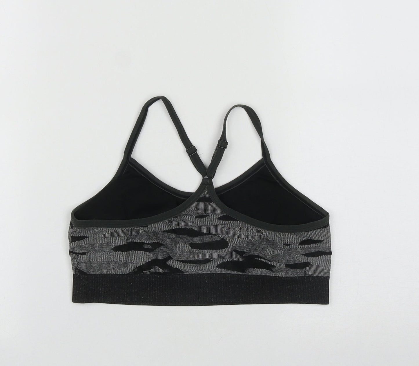 Reebok Womens Black Geometric Nylon Cropped Casual Size L Round Neck