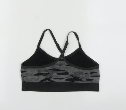 Reebok Womens Black Geometric Nylon Cropped Casual Size L Round Neck