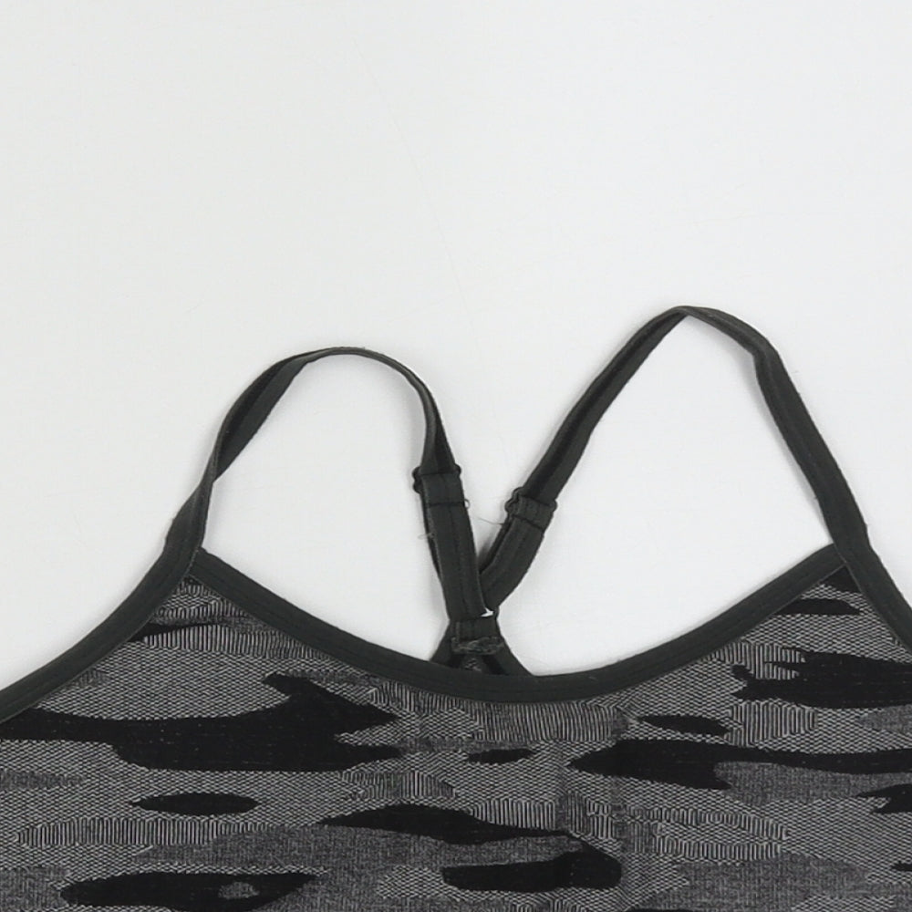 Reebok Womens Black Geometric Nylon Cropped Casual Size L Round Neck