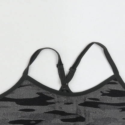 Reebok Womens Black Geometric Nylon Cropped Casual Size L Round Neck