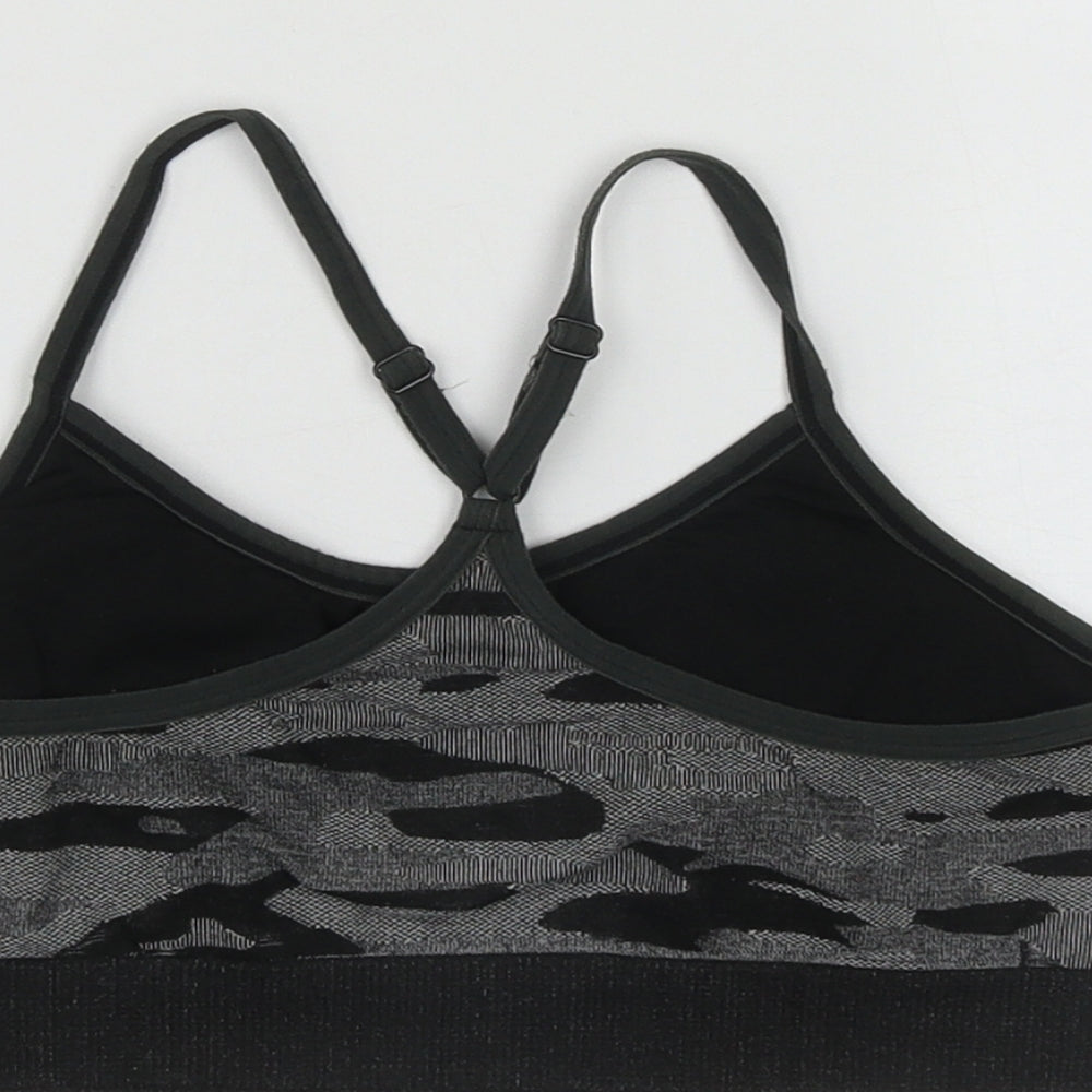 Reebok Womens Black Geometric Nylon Cropped Casual Size L Round Neck