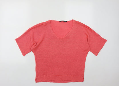 Dorothy Perkins Womens Pink V-Neck  Acrylic Pullover Jumper Size 12
