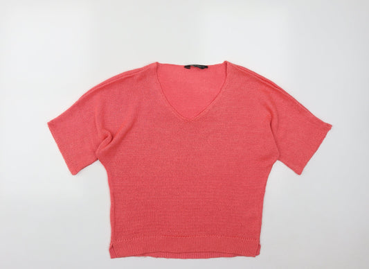 Dorothy Perkins Womens Pink V-Neck  Acrylic Pullover Jumper Size 12