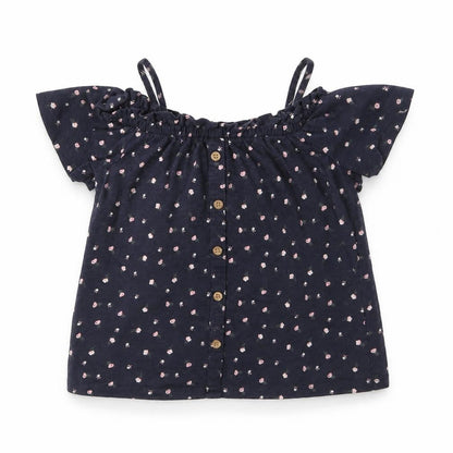 NEXT Girls Blue Floral Cotton Basic T-Shirt Size 8 Years Square Neck