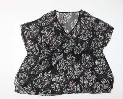 BPC selection Womens Black Geometric Viscose Basic Blouse Size M V-Neck - Beach Cover Up