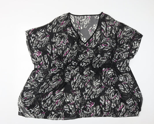 BPC selection Womens Black Geometric Viscose Basic Blouse Size M V-Neck - Beach Cover Up