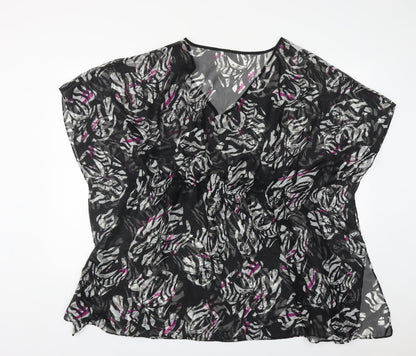 BPC selection Womens Black Geometric Viscose Basic Blouse Size M V-Neck - Beach Cover Up