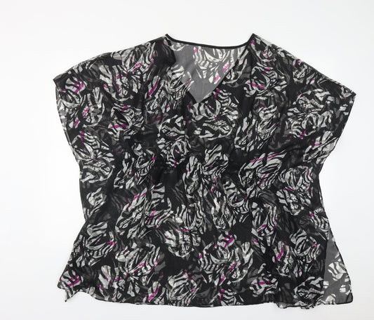 BPC selection Womens Black Geometric Viscose Basic Blouse Size M V-Neck - Beach Cover Up