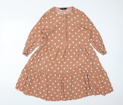 F&F Womens Brown Polka Dot Viscose Fit & Flare  Size 10  Round Neck Button