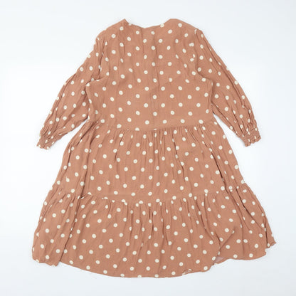 F&F Womens Brown Polka Dot Viscose Fit & Flare  Size 10  Round Neck Button