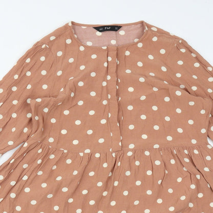 F&F Womens Brown Polka Dot Viscose Fit & Flare  Size 10  Round Neck Button