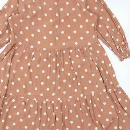 F&F Womens Brown Polka Dot Viscose Fit & Flare  Size 10  Round Neck Button