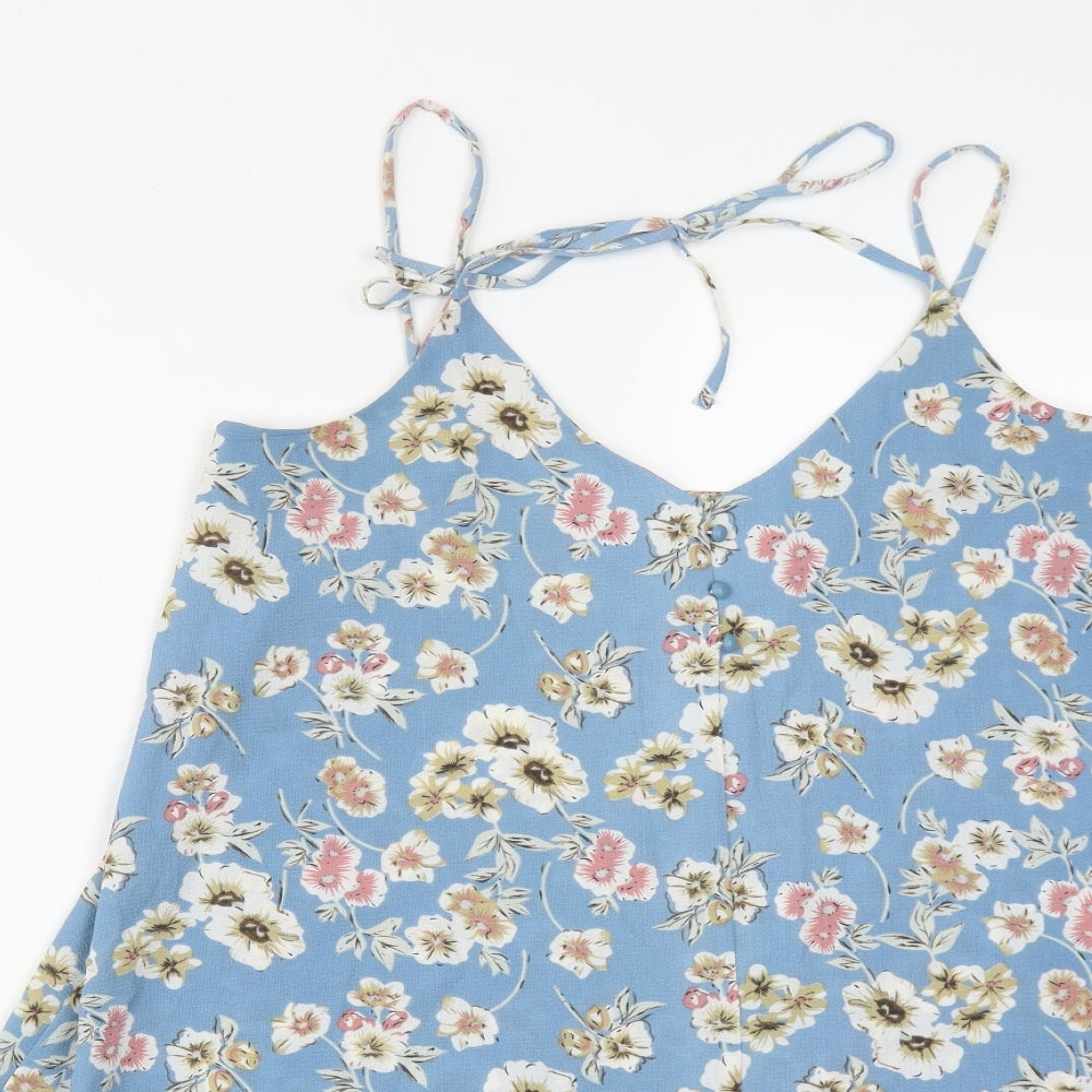 Atmosphere Womens Blue Floral Polyester Basic Tank Size 12 V-Neck