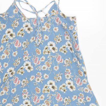 Atmosphere Womens Blue Floral Polyester Basic Tank Size 12 V-Neck