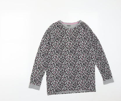 Marks and Spencer Girls Grey Geometric Cotton Pullover Sweatshirt Size 12-13 Years