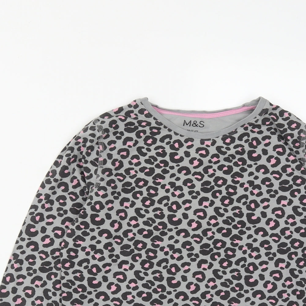 Marks and Spencer Girls Grey Geometric Cotton Pullover Sweatshirt Size 12-13 Years
