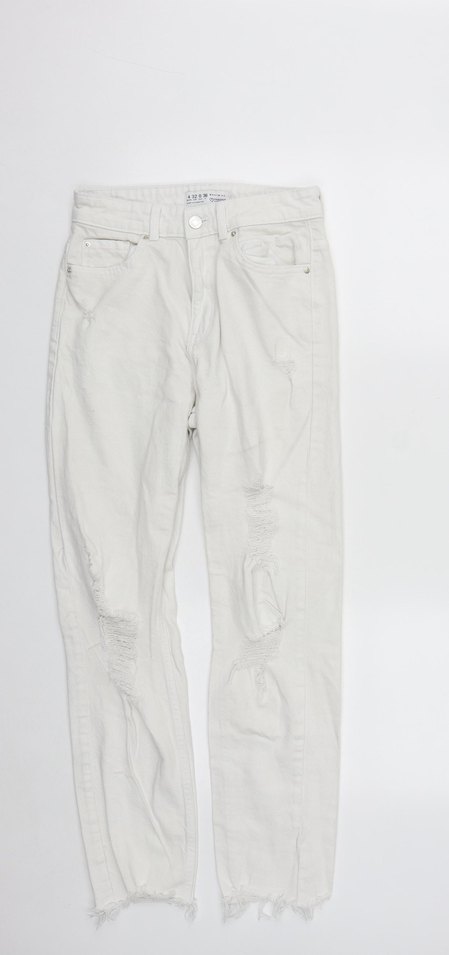 Demin&Co Womens White  Cotton Straight Jeans Size 4 L25 in Regular Zip
