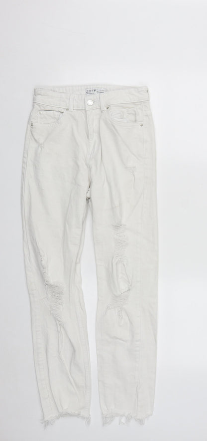 Demin&Co Womens White  Cotton Straight Jeans Size 4 L25 in Regular Zip