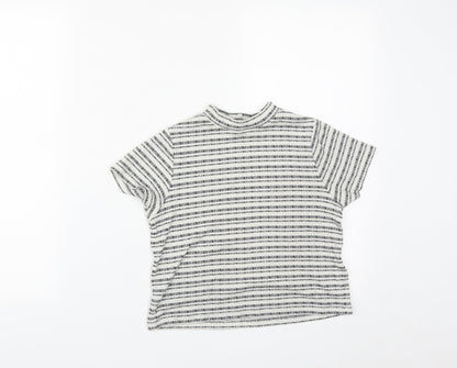 Matalan Girls White Striped Cotton Cropped T-Shirt Size 12-13 Years High Neck