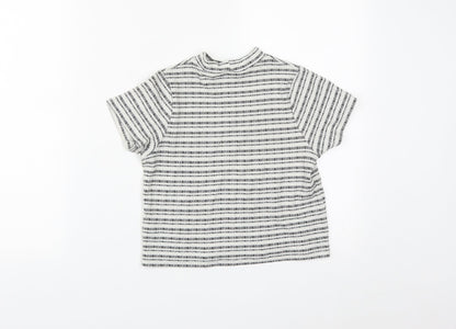 Matalan Girls White Striped Cotton Cropped T-Shirt Size 12-13 Years High Neck