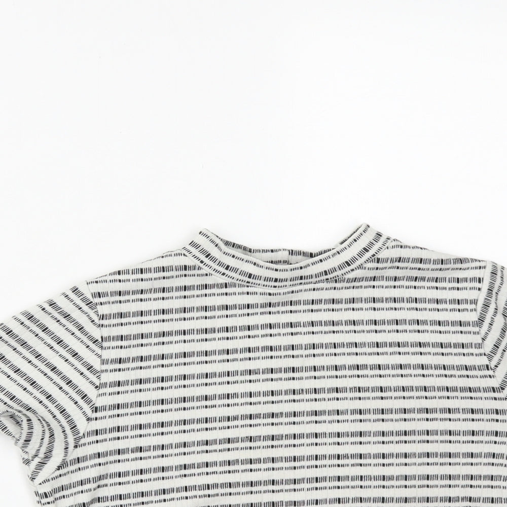 Matalan Girls White Striped Cotton Cropped T-Shirt Size 12-13 Years High Neck