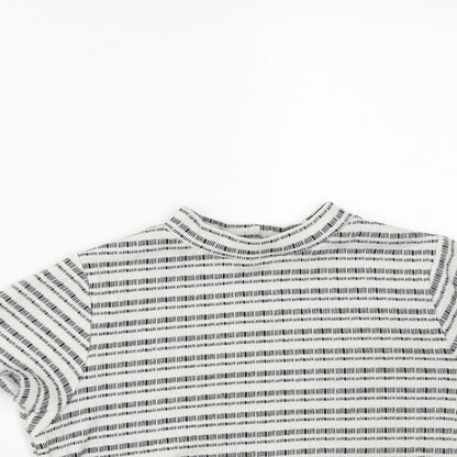 Matalan Girls White Striped Cotton Cropped T-Shirt Size 12-13 Years High Neck