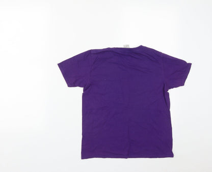 Gilden Girls Purple  Cotton Basic T-Shirt Size L Round Neck  - Sloth Print