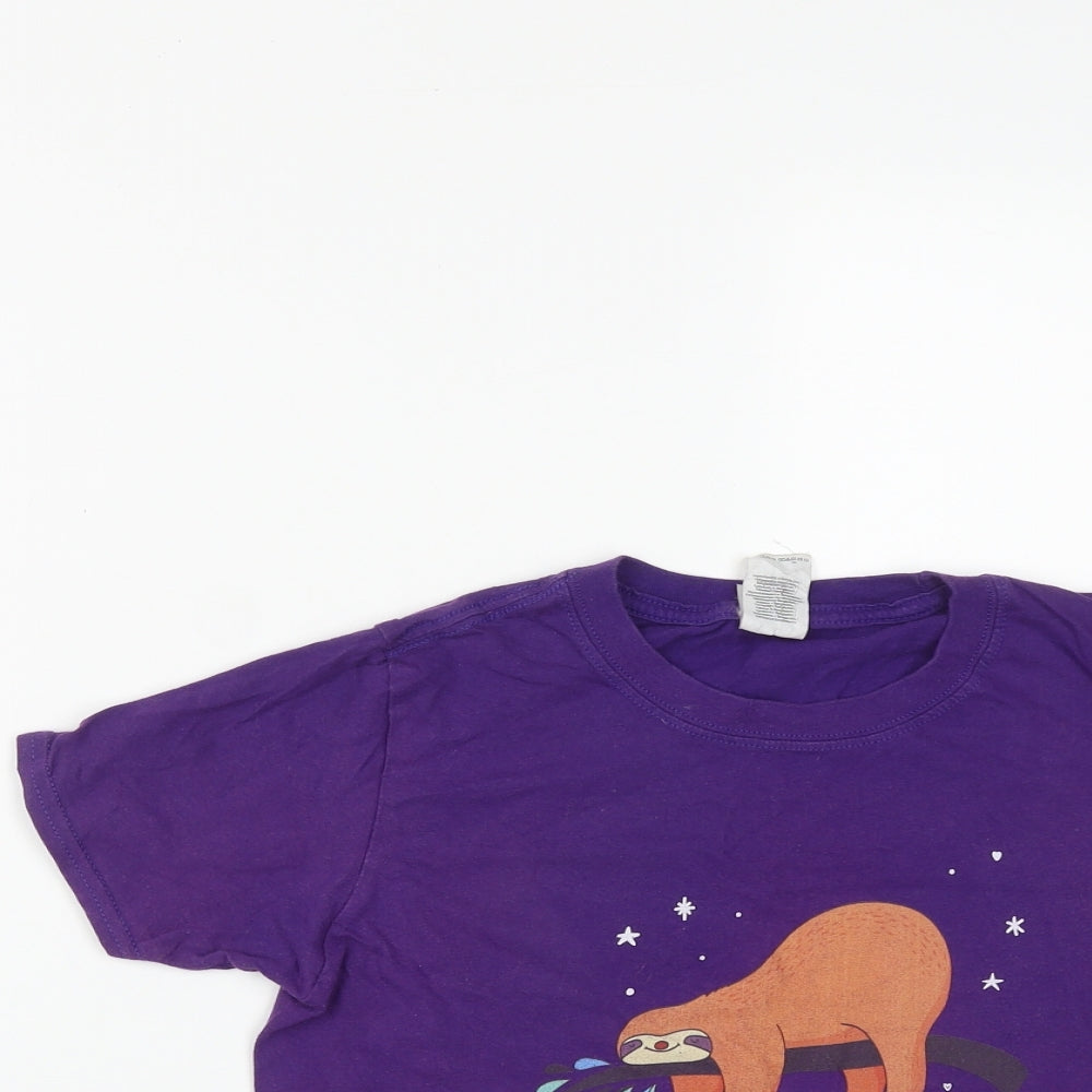 Gilden Girls Purple  Cotton Basic T-Shirt Size L Round Neck  - Sloth Print
