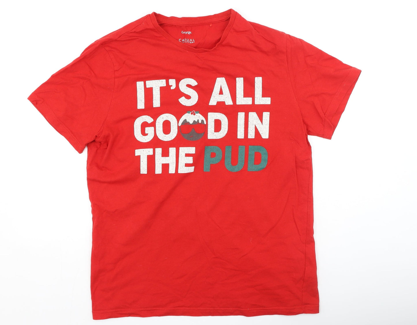 George  Womens Red  Cotton Basic T-Shirt Size L Round Neck