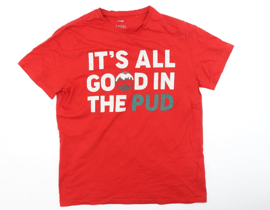 George  Womens Red  Cotton Basic T-Shirt Size L Round Neck