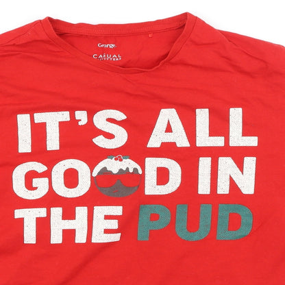 George  Womens Red  Cotton Basic T-Shirt Size L Round Neck